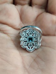 Art Deco Style Lab Created Diamond & Emerald Anniversary 14K White Gold FN Ring