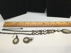 Avon Faux Fire Opal And Aurora Borealis Rhinestones Necklace And Hook Earrings