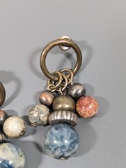 Bronze Tone Blue Bead Cluster Dangle Earrings Tribal Boho Western Retro