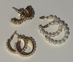 Lot of 3 pair Gold Tone Pearl Earrings Costume Jewelry Pierced Post Hoops
