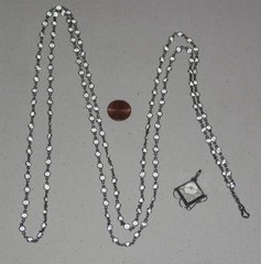 Antique Vintage Sterling Silver open-back faceted Crystal Chain Necklace Fob 63″