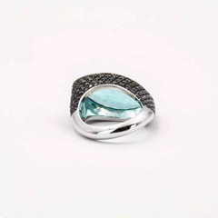 Marquise Shape 7.26T Aquamarine, 3.49CT Black Round Onyx & White CZ Fashion Ring