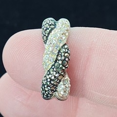 Sterling Silver Ladies Ring Marcasite & Clear CZ Pave Braided 2-tone Sz 7.5
