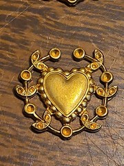 Lot Of 10 Framed Heart France Vintage 60s Brass Stampings Findings Jewelry