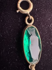 Stunning Antique Art Deco Emerald Green Glass Panel Link Bracelet 1930’s