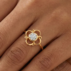 Round Cut 0.07TCW White Moissanite Floral Cluster Ring In Pure 10K Yellow GoldFN
