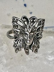 Butterfly ring Lady Face Art Deco size 6 marcasites sterling silver band women
