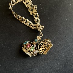 Rare Barclay Rhinestone Charm Bracelet Earrings Crown King Queen Costume Jewelry