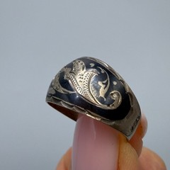 Vintage Soviet 875 Silver Niello Ring USSR Handmade Floral Size 8.5