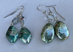 Vintage Plastic? Faux Stone Multi Colored Metallic Hook Dangle Earrings