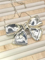 Vintage Italy 925 Sterling Silver Bow Ribbon Necklace Brooch Convertible 17″