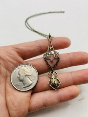 Vintage Egyptian Revival Art Nouveau Lavalier Filigree Scarab Beetle Necklace