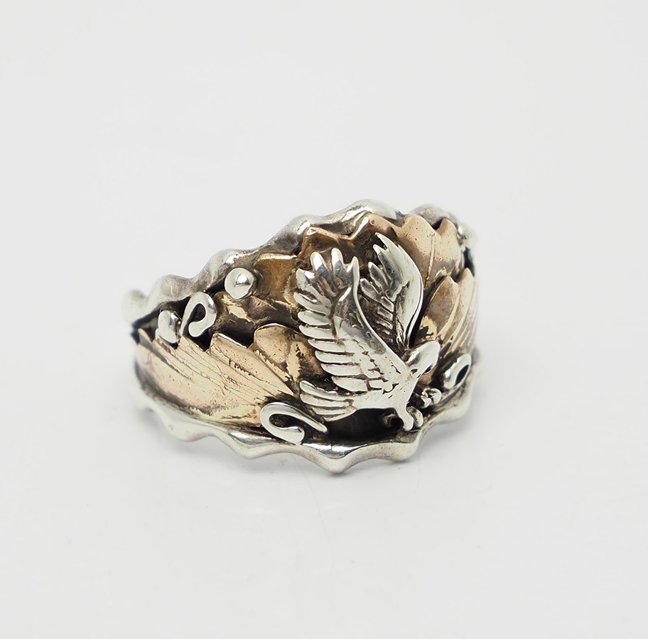 Signed southwestern native Eagle copper sterling silver brass men ring sz 11.75