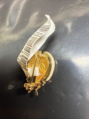 Vintage St. John Gold Tone White Enamel Green Eyed Bug Pin 23mm, 6.7g