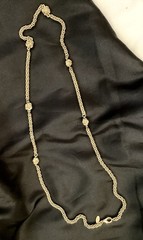 GUY LAROCHE Signed Gold Tone Braided Chain Station Chunky 36 in. Necklace—Rare