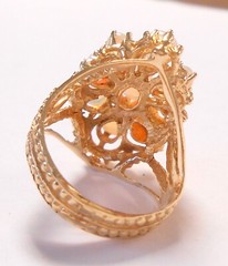Pear Oval Fiery Colors Opal 14K Yellow Gold Ring Size 4 Ornate Openwork Setting