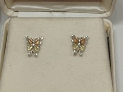 Vintage NEW Jewelry By Coleman USA Black Hills Gold Butterfly Earrings w/ COA