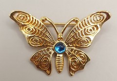 Lot 3 Vintage Butterfly Brooches Pins Gold Tone Enamel Signed AAi Filigree Set