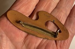 MCM Copper Enamel Boomerang Open Swirl Brooch modernist artisan signed Belanger