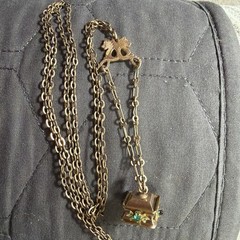 Victorian RARE 9.64g Gold Fill 3” FOB Paste Stone Dog Head Rose GF 26” Necklace