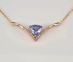 2.30Ct Trillion Lab-Created Tanzanite Pendant Bar Necklace 14k Rose Gold Plated