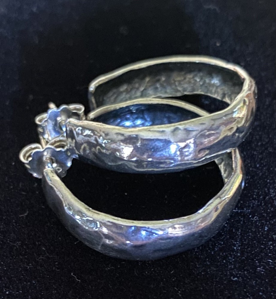 Or Paz PZ Israel Hammered Textured Sterling Silver Hoop Dangle Earrings 925