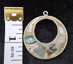 Vtg Lot Iridescent Abalone Shell Pendant & 2 Pierced Earrings Boho Beach Coastal