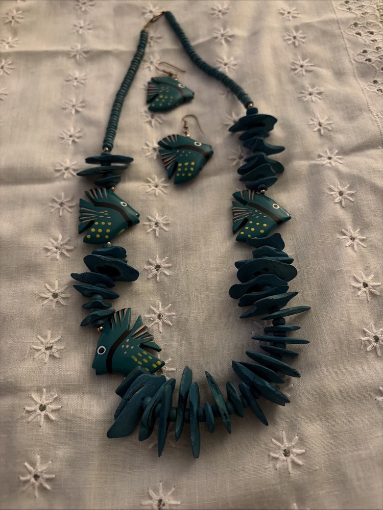 Vintage Retro angel Fish, Necklace 24” & matching Pierced Earrings