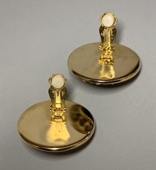 Vtg 80s Leopard Print Cabochon Faux Stone Center Gold Tone 1.5″ Clip On Earrings