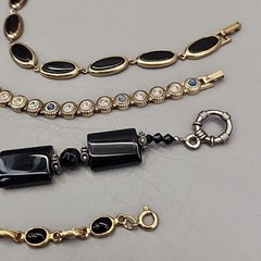 Bracelet Lot of 4 Linked Black Onyx Silver Tone Gold Plated 7.5 – 8.5″