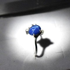 Top quality Lab Created blue star sapphire & zirconia Silver ring