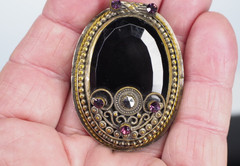 Antique brooch pin faceted Czecho Slovakia glass silver & gold mount jewelry