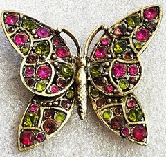 Hollycraft Vintage Pastel Butterfly Rhinestone Brooch Pin & Earrings Set