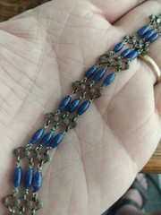 Antique Art Deco Sterling Silver Bracelet 7 Inches Blue Czech Glass