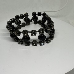 Vtg Wavy Black Crystal and Rhinstones Victorian Bracelet. 1”x7”. See pics.
