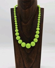 Neon Green Beaded Necklace Graduated round Ball 18 in Vintage Retro 21 in