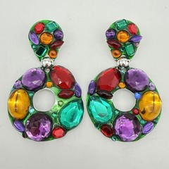 VTG Runway Chunky Earrings Statement Dangle Cabochon Colorful 80s Statement