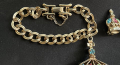 Rare Barclay Rhinestone Charm Bracelet Earrings Crown King Queen Costume Jewelry