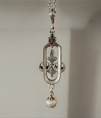 Art Deco 935 Silver Marcasite 6.5mm Pearl Pendant Necklace Austrian Estate 1920s