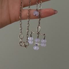 Vintage 925 Sterling Silver Purple AB Crystal Beaded Chandelier Dangle Necklace