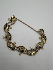 Vintage Amita Damascene Fan Link 3 Piece Set 24k Gold Plated Japan Full Parure