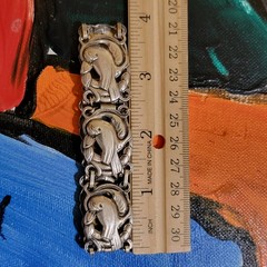 Vintage Coro 1940s Sterling Silver Dove Panel Link Bracelet 37.8 grams 7.5″ 21mm
