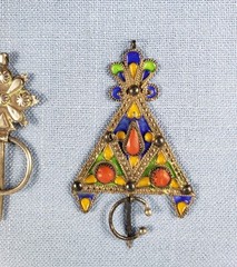 Lot 3 silver Berber Moroccan Fibula Kabyle brooch pins enamel corals