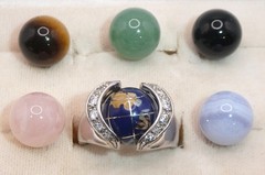 SX 925 Ring Sally C Treasures Sterling Silver Multi Stone Inlay World Globe 8.5