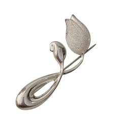 Vintage CNA .925 Sterling Silver Flower Textured Modern Tulip Brooch 2.5 In
