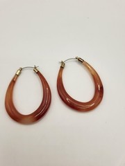 1970s-80s Retro Lucite Amber-Toned Large Crescent Hoop Earrings Pierced 2.5″