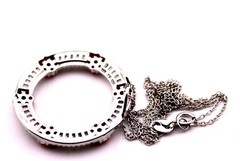 VINTAGE 925 CIRCLE PENDANT WITH PINK TOPAZ ROUND STONES, CZ BAGUETTES& 925 CHAIN