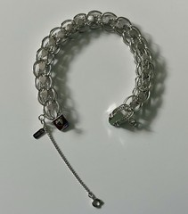 Vintage Monet Silver HEART Double Link Charm BRACELET – 8” – NEW + UNWORN!
