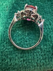 Vintage White Gold Plated Pink Tourmaline & CZ Victorian Style Cocktail Ring 5