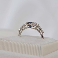 Art Deco Lab Created Diamonds ring with blue sapphire 14k White Gold Finish Ring